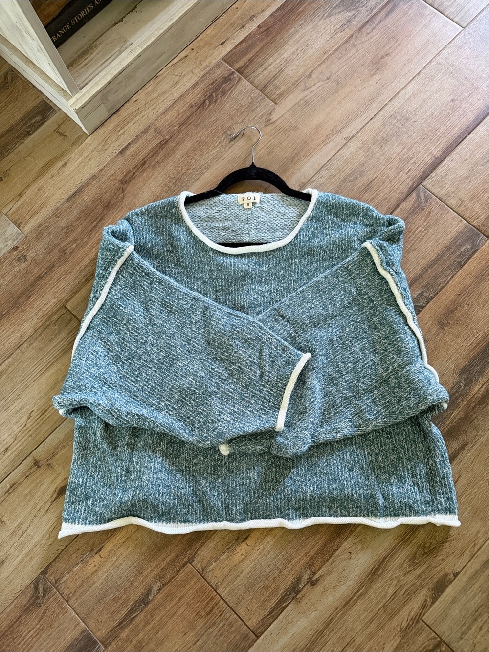 POL Heather Teal Crewneck Sweater with White Trim